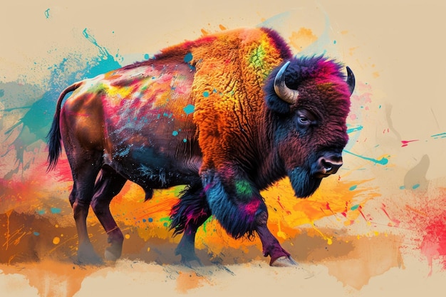 Foto vibrantes e coloridos salpicos de bisontes geram ai