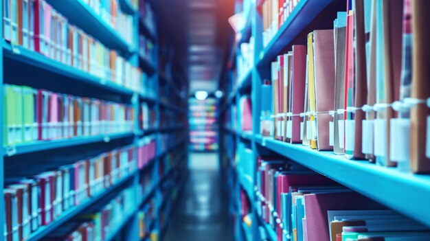 Las vibrantes estanterías de la biblioteca llenas de libros coloridos en un enfoque suave