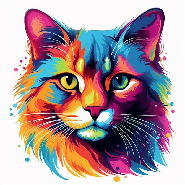 Vibrantes Farbdesign für das Gesicht einer Katze KI-Vektor für das Gesichtsbild einer Katze Farbiges Gesicht
