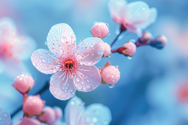 Las vibrantes flores de cerezo rosadas en plena floración bajo la suave luz de la primavera