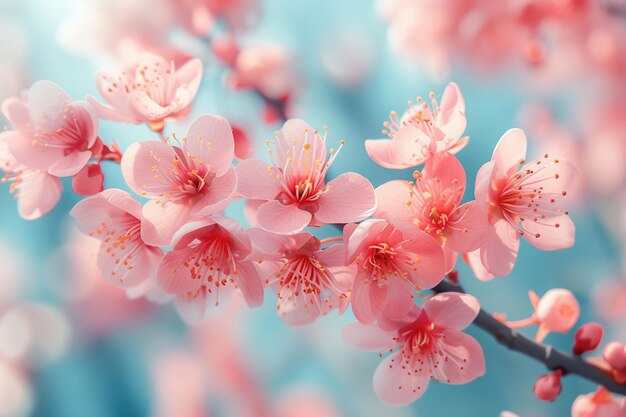 Las vibrantes flores de cerezo rosadas en plena floración bajo la suave luz de la primavera