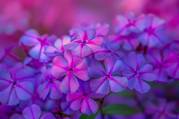 Vibrantes flores de phlox púrpura que florecen en un jardín exuberante Primer plano de un fondo floral vívido en