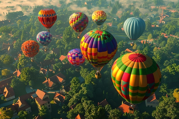 Vibrantes globos de aire caliente que se elevan sobre un mosaico