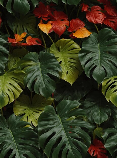 Foto las vibrantes hojas de monstera adansonii tienen un patrón sin costuras