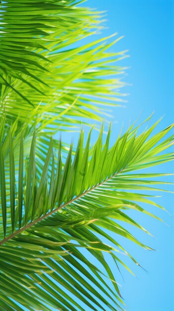 Foto vibrantes hojas de palma verdes contra el cielo azul