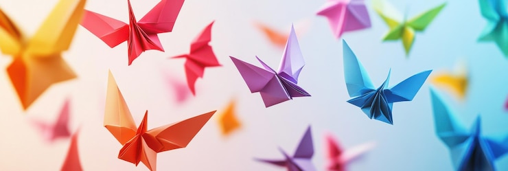 Foto las vibrantes mariposas origami en vuelo contra un fondo colorido