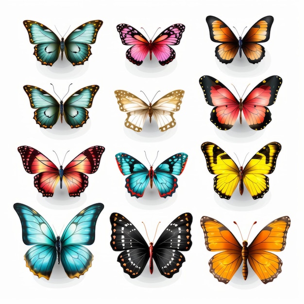 Vibrantes mariposas realistas en 3D con patrones coloridos