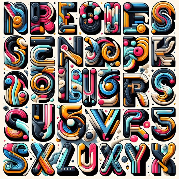 Foto vibrantes objetos abstractos colección de letras del alfabeto coloridas para proyectos creativos