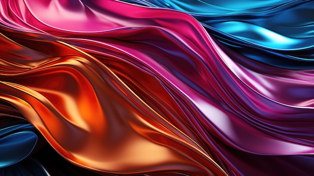 Vibrantes ondas de tela de satén en un resumen de colores brillantes