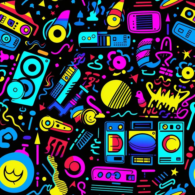 Vibrantes padrões de Technicolor Beats capturam o ritmo de uma festa dos anos 90 com cores de néon