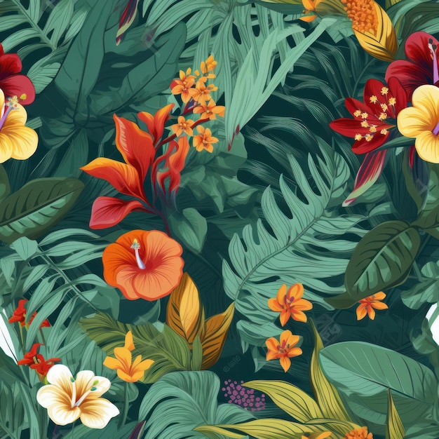 Foto vibrantes plantas tropicales y flores de patrones sin fisuras