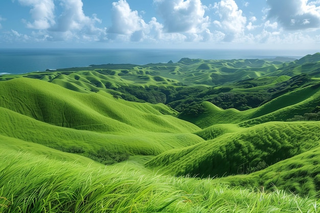 Vibrantes prados verdes bajo un cielo expansivo la belleza de la naturaleza se despliega