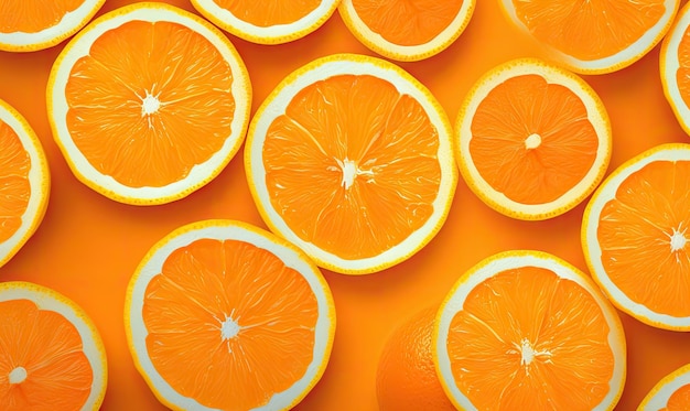 Vibrantes rodajas de naranja exhibidas sobre un elegante fondo. La textura detallada y el atractivo fresco lo hacen perfecto para promociones culinarias de salud y bebidas. Creado con herramientas generativas de IA.