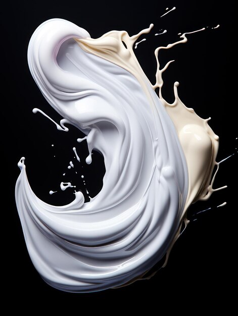 Vibrantes salpicaduras de yogur en el aire en un fondo de estudio negro aislado
