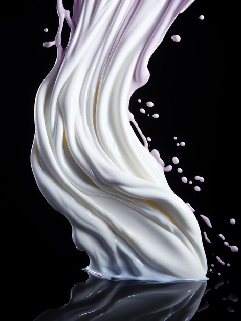Vibrantes salpicos de iogurte no meio do ar em um fundo de estúdio preto isolado