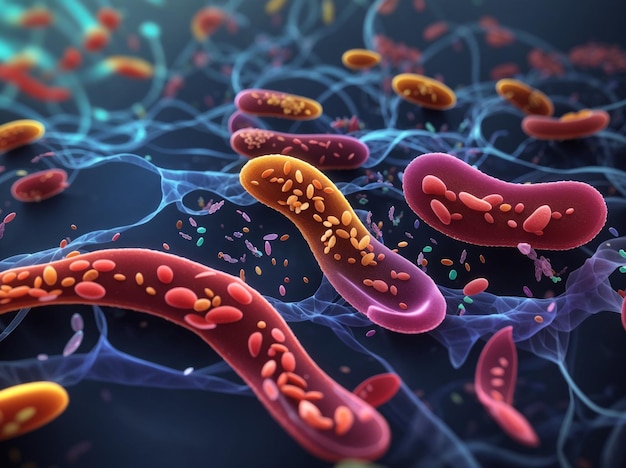 Vibrio Cholerae Ilustración 3D de bacterias Gramnegativas