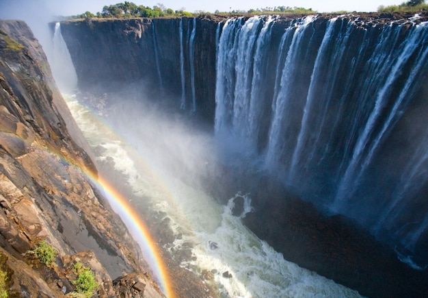 Victoriafälle Eine Gesamtansicht mit einem Regenbogen