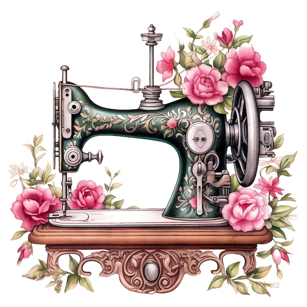 Victorian acuarela máquina de coser ilustración vintage victorian pink clipart