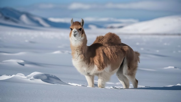 Foto vicuna vicugna vicugna na neve