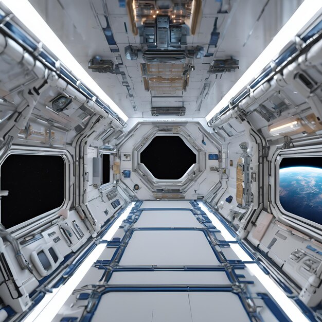 Foto vida de astronauta en el interior de la estación espacial en gravedad cero