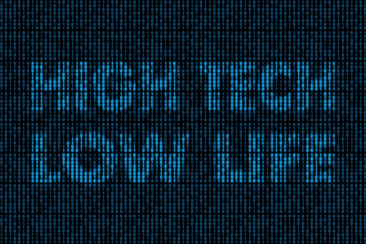 Foto vida baja de alta tecnología escondida en código binario