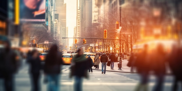 Vida de la ciudad en movimiento Un desenfoque bokeh de gente caminando por las calles concurridas