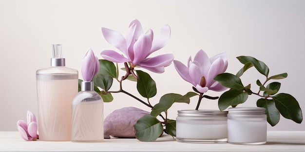 Foto vida de cosméticos para el cabello flujo de magnolia violeta claro 3