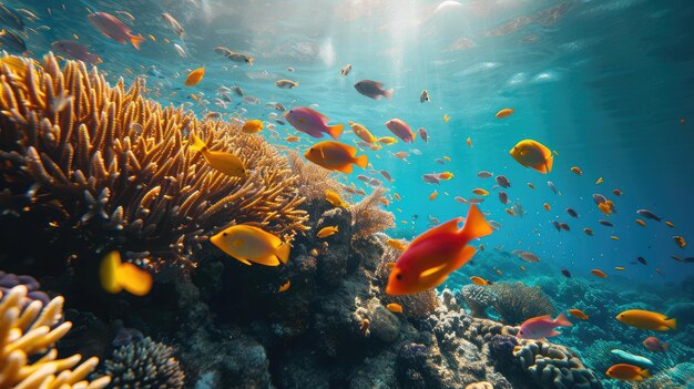 Foto la vida dinámica de los peces en un entorno de coral vibrante