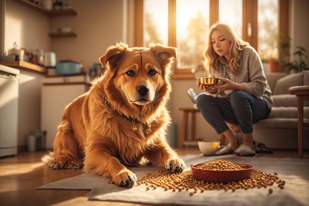 Vida doméstica com animal de estimação Alimentando cachorro faminto ai generativo