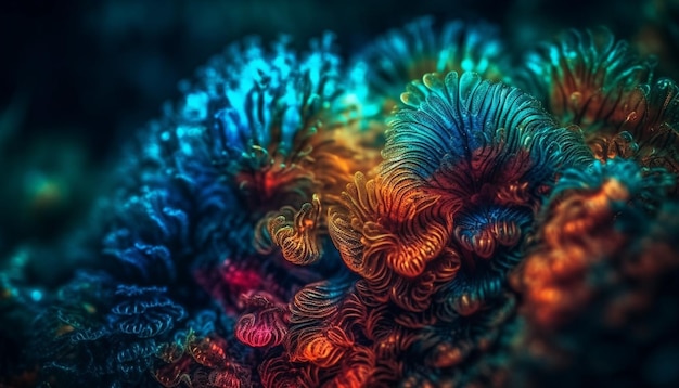 Vida marina azul profundo nada en arrecife generado por IA