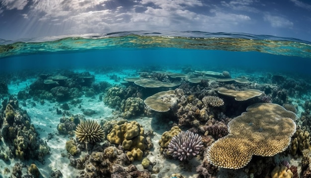 Vida marinha multicolorida nadando em águas tropicais geradas por IA