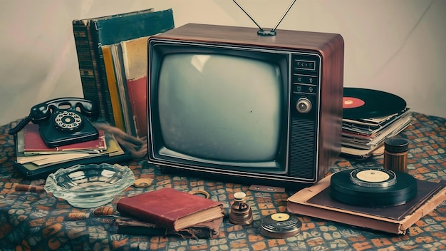 Vida morta com velha televisão retro