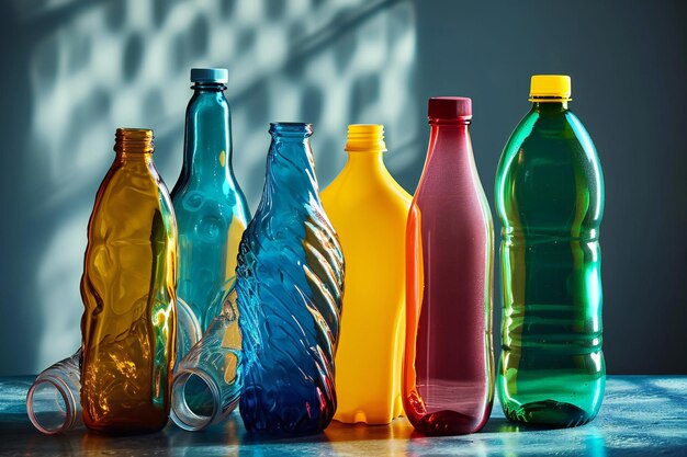 Vida muerta de diferentes botellas de agua de plástico