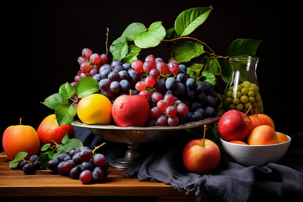 Vida muerta de diferentes frutas en la mesa IA generativa