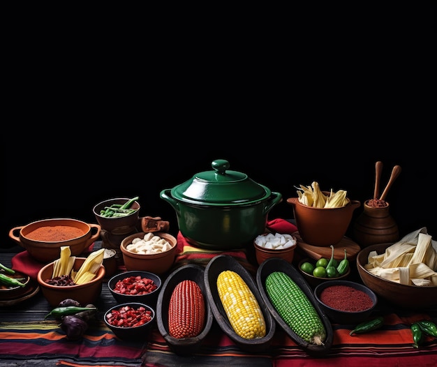 Foto vida muerta de diferentes ingredientes de la comida mexicana