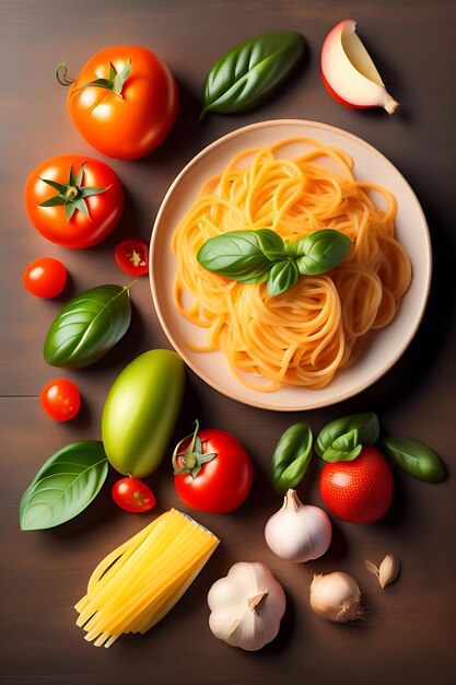 vida muerta con ingredientes para cocinar pasta comida italiana