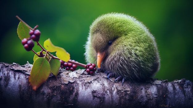 Vida muerta de Moody Un pájaro kiwi con cabello verde en una rama