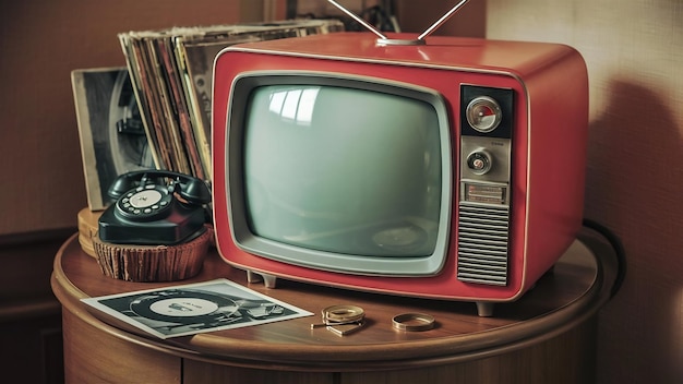 Vida muerta con viejo televisor rojo retro
