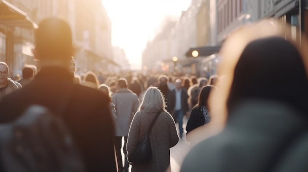 Vida na cidade em movimento Um borrão Bokeh de pessoas caminhando pelas ruas movimentadas IA generativa