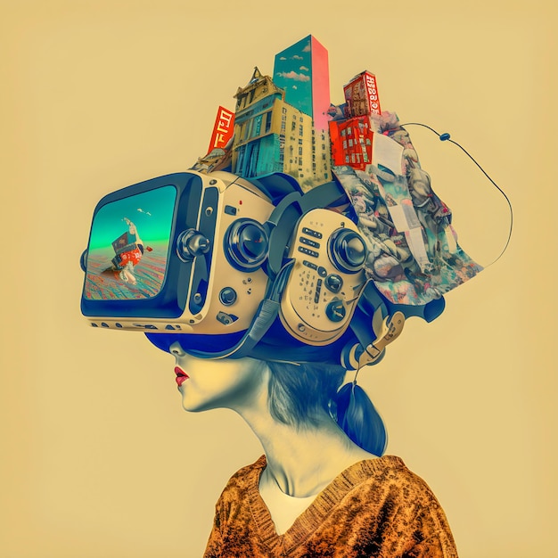 Vida no metaverso realidade virtual vício colagem arte surrealismo arte