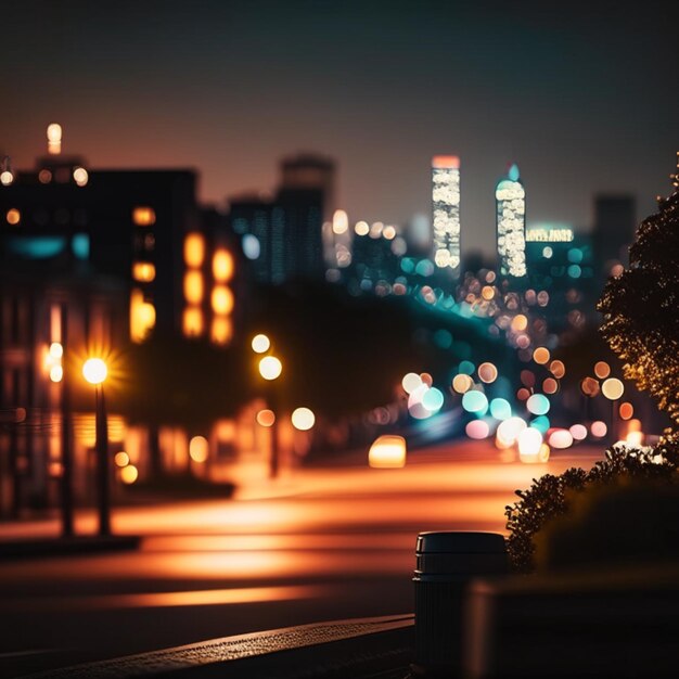 La vida nocturna de la ciudad con farolas y luces borrosas bokeh efecto vector hermoso fondo