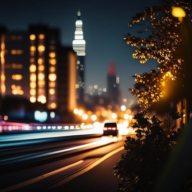 La vida nocturna de la ciudad con farolas y luces borrosas bokeh efecto vector hermoso fondo