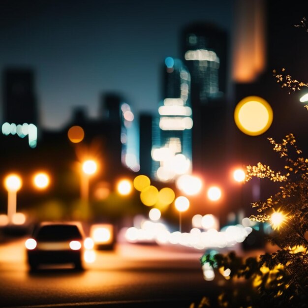 La vida nocturna de la ciudad con farolas y luces borrosas bokeh efecto vector hermoso fondo