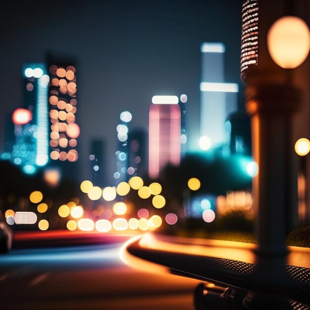 La vida nocturna de la ciudad con farolas y luces borrosas bokeh efecto vector hermoso fondo