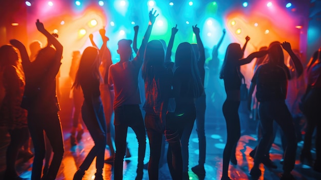 Foto la vida nocturna y el concepto de discoteca los jóvenes están bailando en el club