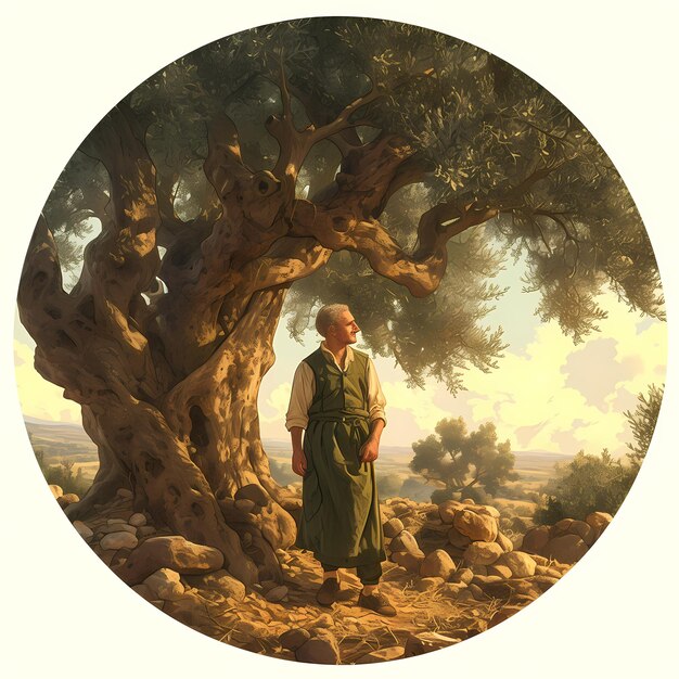 Vida pastoral pacífica Hombre bajo un olivo