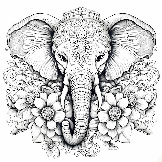 Vida selvagem caprichosa Negro e branco Elefante Mandala Aventura de coloração