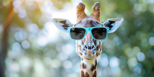 Foto vida silvestre humorístimamente personificada por una jirafa con gafas de sol al aire libre en un entorno soleado concepto vida silventosa girafa humor gafas de sol al aire libre