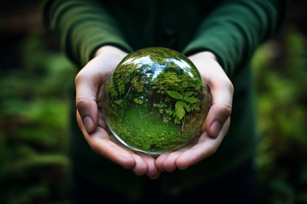 Foto vida sostenible ambientalista con la mano en la tierra verde