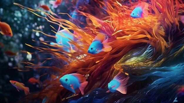 Vida tropical colorida dos peixes nos animais do recife de coral ai generativo